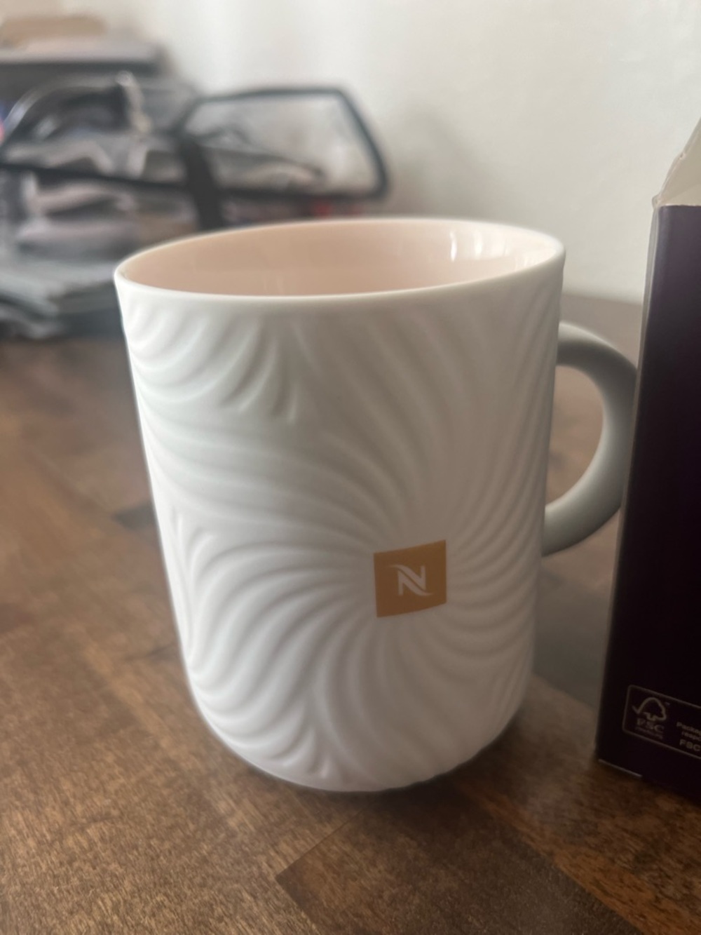 Nespresso White and Gold Ceramic Swirl Mug